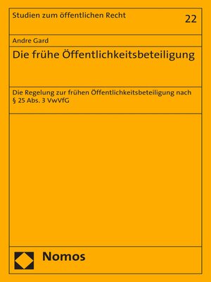 cover image of Die frühe Öffentlichkeitsbeteiligung